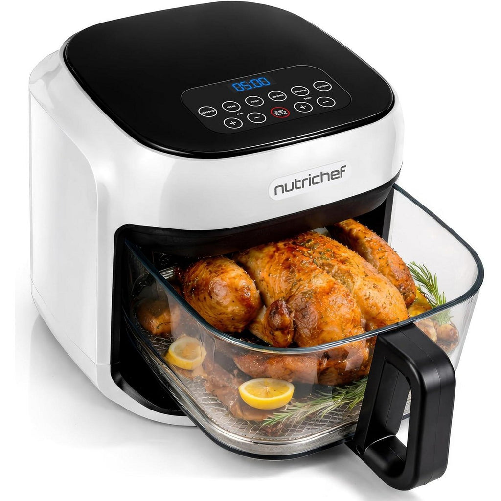 NutriChef 7.5 Quart Air Fryer with Glass Fry Bowl, 6 Preset Modes & 360° Air Circulation Cooking System