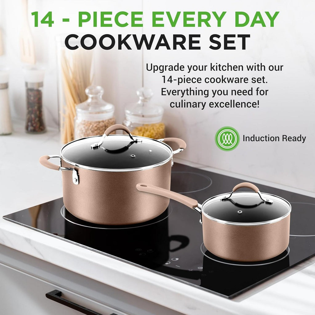 Non-Stick Cookware Set for Home Cooking with Golden Interior, Heat-Resistant, 14-Piece Set - Additional view