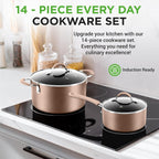 Non-Stick Cookware Set for Home Cooking with Golden Interior, Heat-Resistant, 14-Piece Set - Additional view