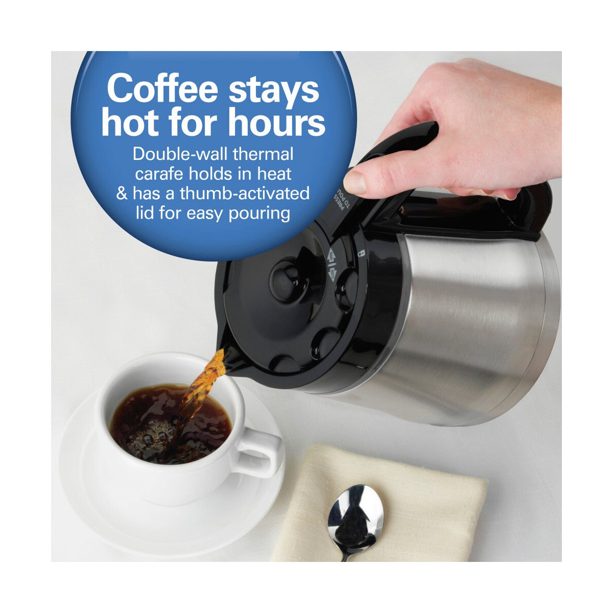 Hamilton Beach Thermal 10C Coffee Maker 46899R: Chrome Silver, 10 Cup Drip, Electric, Cone Filter, Thermal Carafe - Additional view
