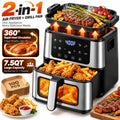 8-in-1 Air Fryer, Grill Plate/Air Fryer Mode,7.5Qt Air Fryers with Digital LED Touch Screen,8 Preset Cookings,95% Less Oil, 100Pcs Liner