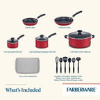 Farberware Cookstart 15pc Aluminum Nonstick Cookware Set with Prestige Tools Red: Gas & Electric Compatible, Oven-Safe - Additional view