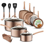 Non-Stick Cookware Set for Home Cooking with Golden Interior, Heat-Resistant, 14-Piece Set
