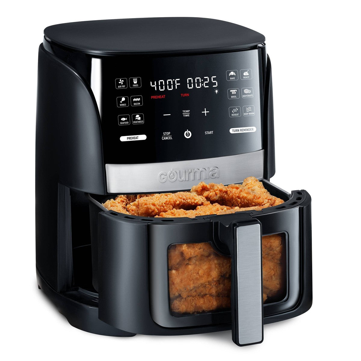 Gourmia 6qt Digital Window Air Fryer with 12 Presets & Guided Cooking Black: Stainless Steel, 1-Year Warranty - Additional view
