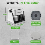 Electric Air Fryer & Grill for Healthy Cooking with 7-in-1 Functions, 4L Glass Pot, Easy Cleanup, White