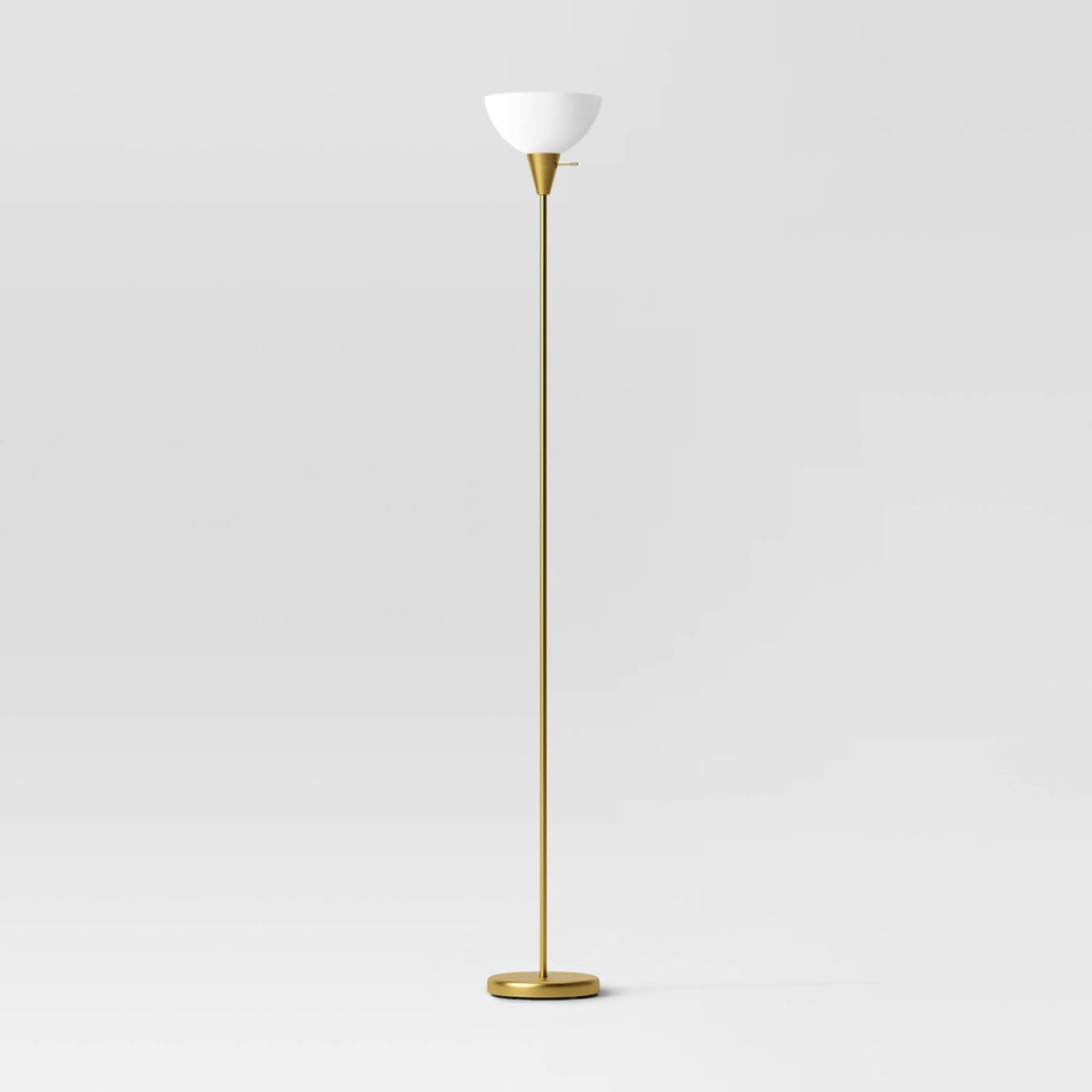 Torchiere Brass Floor Lamp - Room Essentials™: Modern Standing Light, Painted Metal with Plastic Shade - Additional view