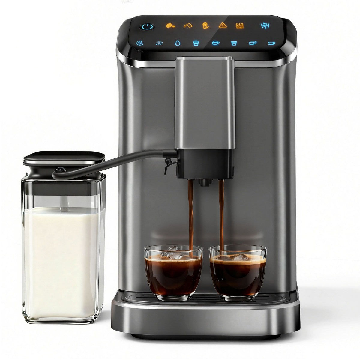 EUHOMY 20 Bar Fully Automatic Coffee and Espresso Machine with Milk Frother & Smart Touchscreen, Self-cleaning, Removable Water Reservoir, Silver