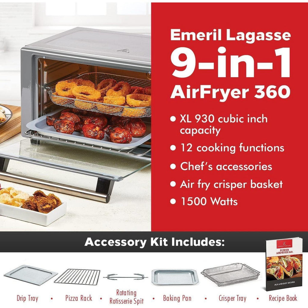 Emeril Lagasse Everyday 360 Air Fryer, 360 Quick Cook Tech, 12 Functions including Bake, Rotisserie, Pizza, Slow Cook, and Much More, Stainless Steel - Additional view