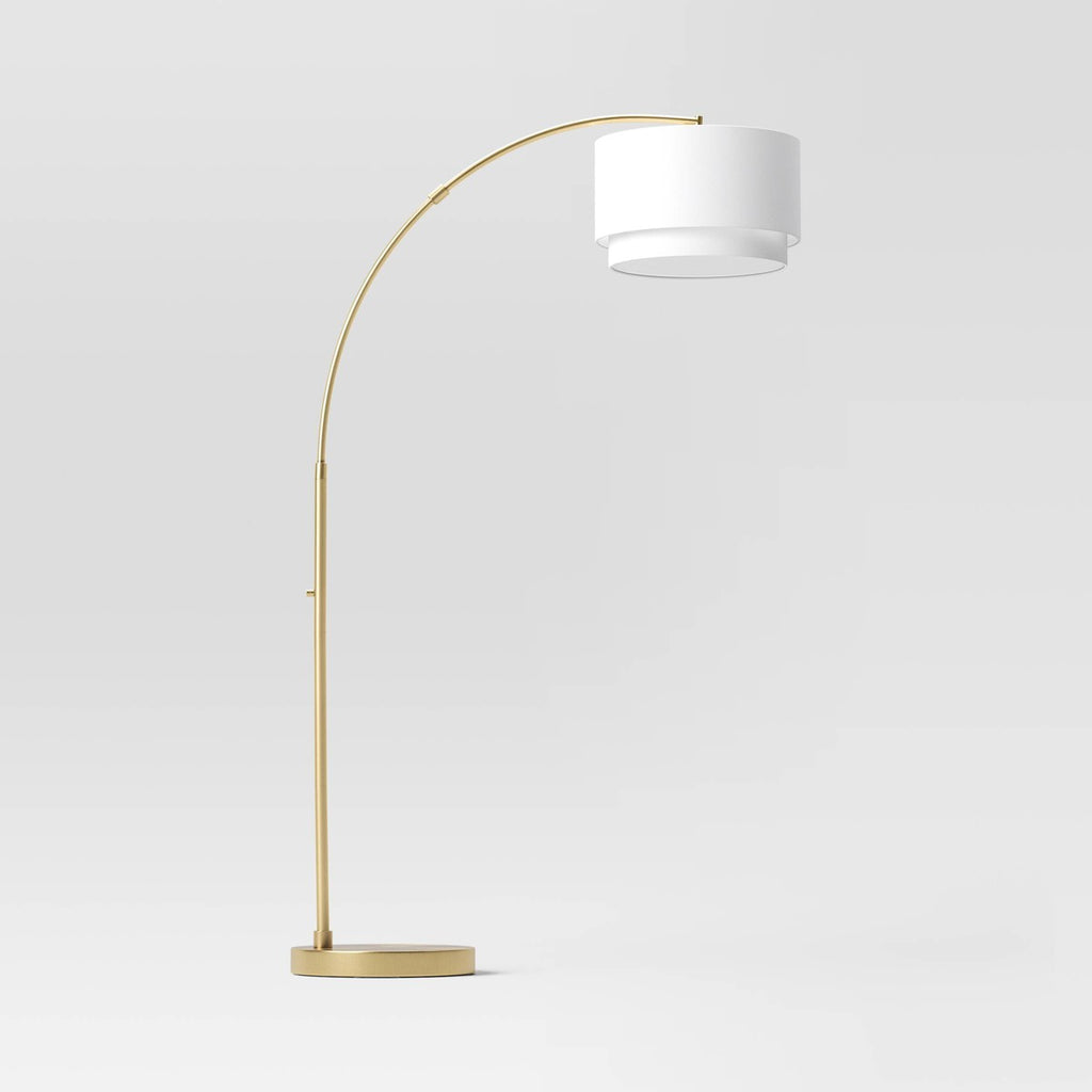 68"x41" Knurled Metal Arc Floor Lamp with Tiered Shade Brass - Threshold™: Curved Standing Illumination for Living Room - Additional view