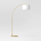 68"x41" Knurled Metal Arc Floor Lamp with Tiered Shade Brass - Threshold™: Curved Standing Illumination for Living Room - Additional view