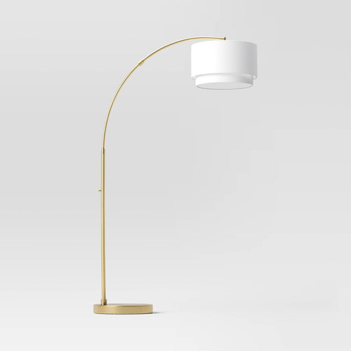 68"x41" Knurled Metal Arc Floor Lamp with Tiered Shade Brass - Threshold™: Curved Standing Illumination for Living Room - Additional view