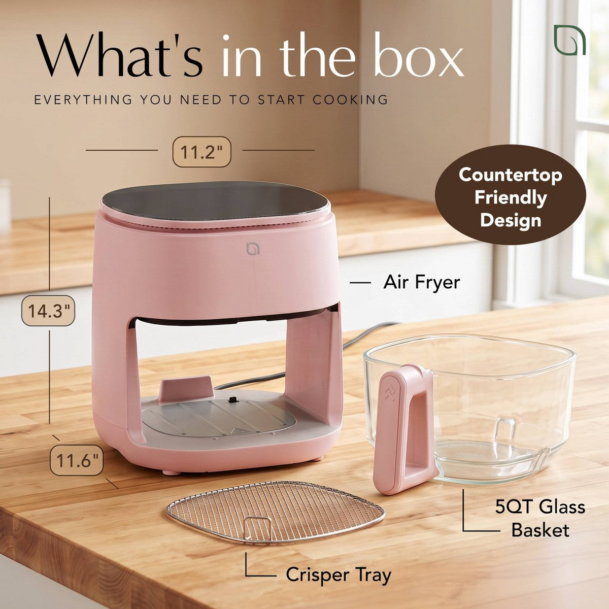 Willow Kitchen 5qt Digital Glass Air Fryer Pink - Additional view