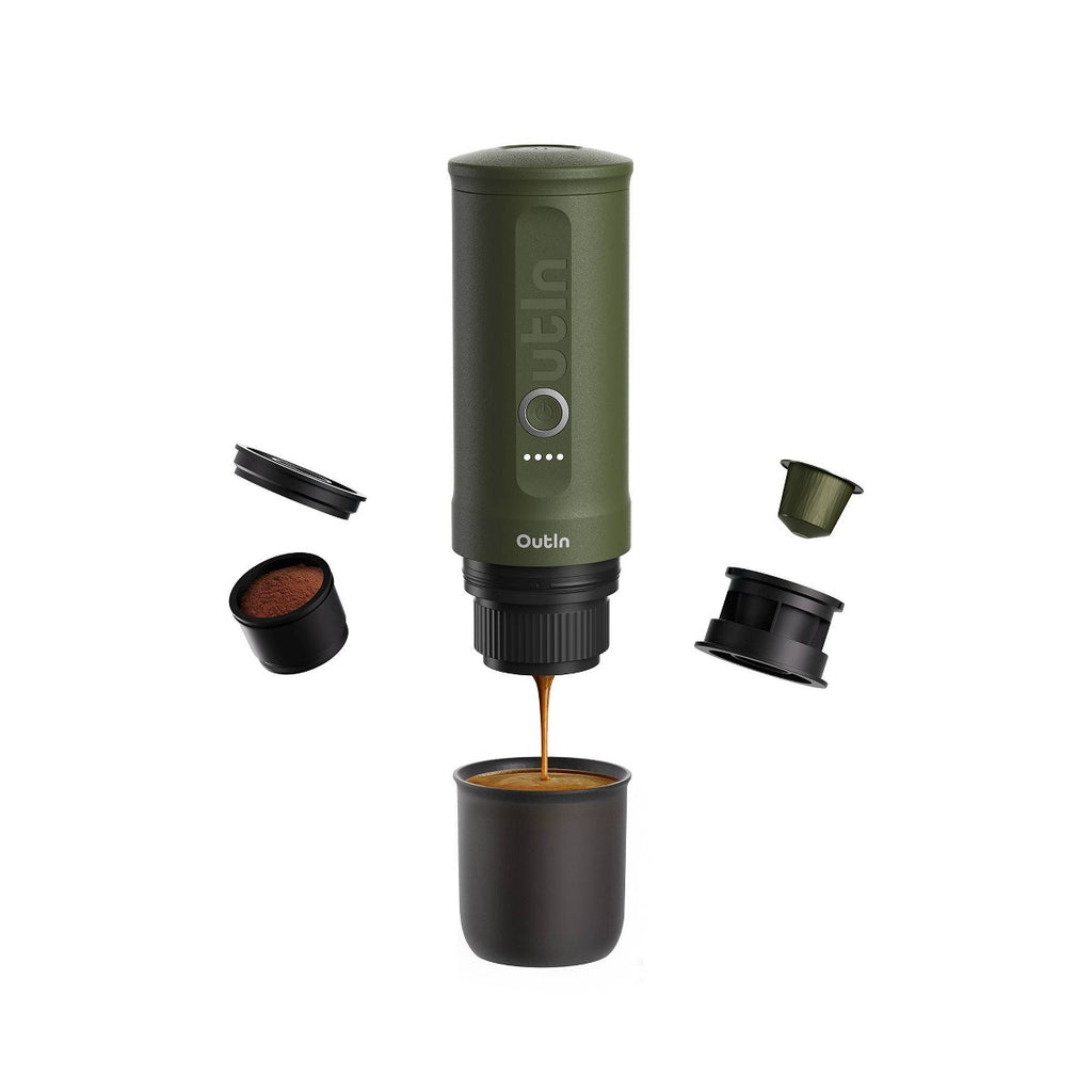 OutIn Nano Self Heating Portable Electric Espresso 20 Bar Coffee Machine Forest Green