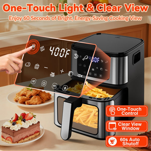 2-in-1 Air Fryer Grill Combo, Indoor Grill for Fries, 7.5 QT Capacity, 8 Digital Presets, Low-Oil Healthy Cooking, Clear Window - Additional view