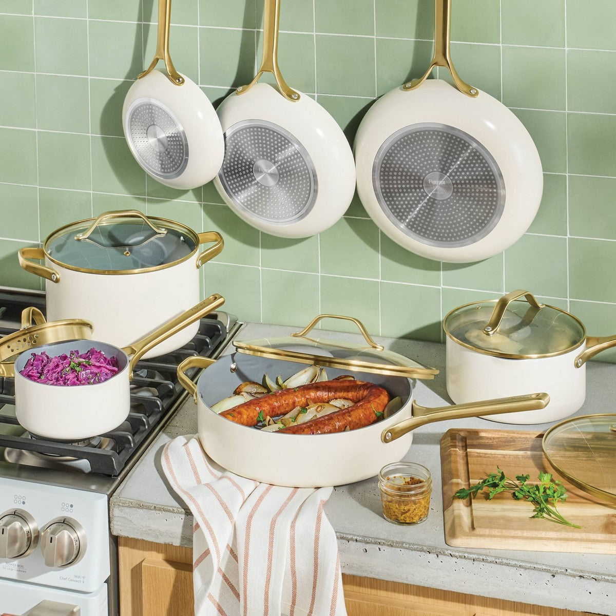 12pc Nonstick Ceramic Coated Aluminum Cookware Set with Champagne Handle - Figmint™ - Additional view