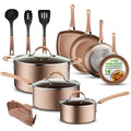 NutriChef 14-Piece Non-Stick Kitchen Cookware Set - Pots, Pans, and Kitchen Tools with Silicone Strainer (NCCW14S)