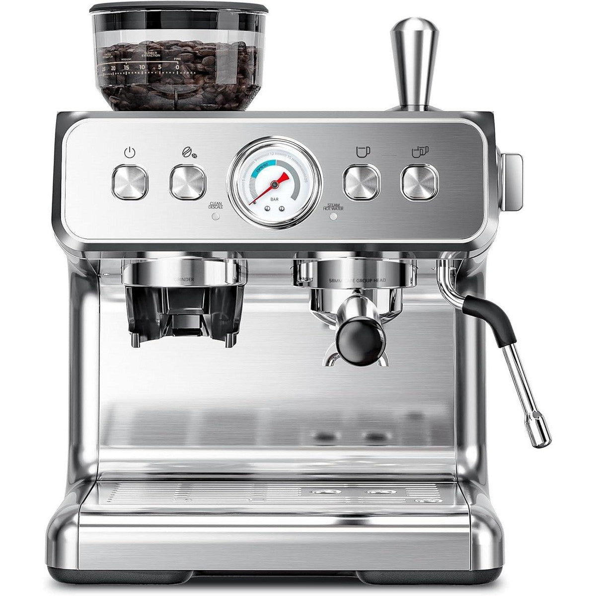 Espresso Machines with grinder, 20 Bar Professional Espresso Maker with Milk Frother Steam Wand&Removable Water Tan for Home,Stainless Steel