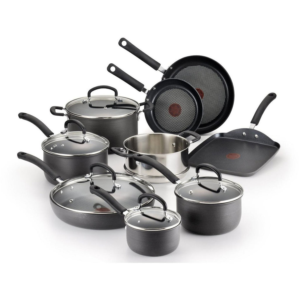 T-fal 14pc Nonstick Cookware Set, Hard Anodized, Black