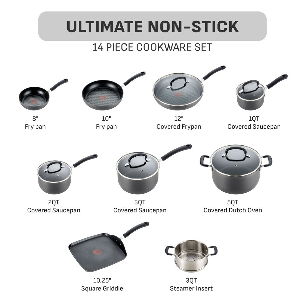 T-fal 14pc Nonstick Cookware Set, Hard Anodized, Black - Additional view