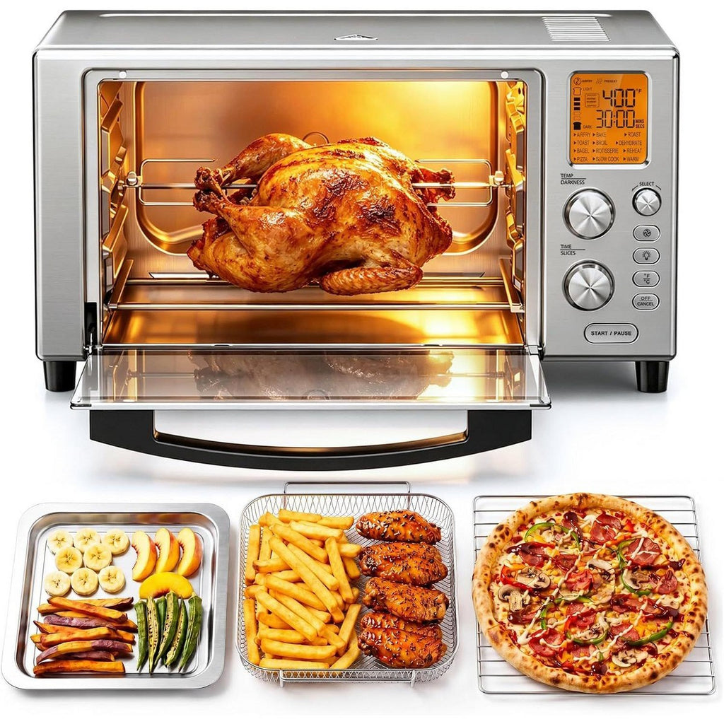 22L Stainless Steel Air Fryer Toaster Oven Combo - 12-in-1 Digital Convection Oven with Rotisserie, Dehydrator & Bake, 1500W, Silver