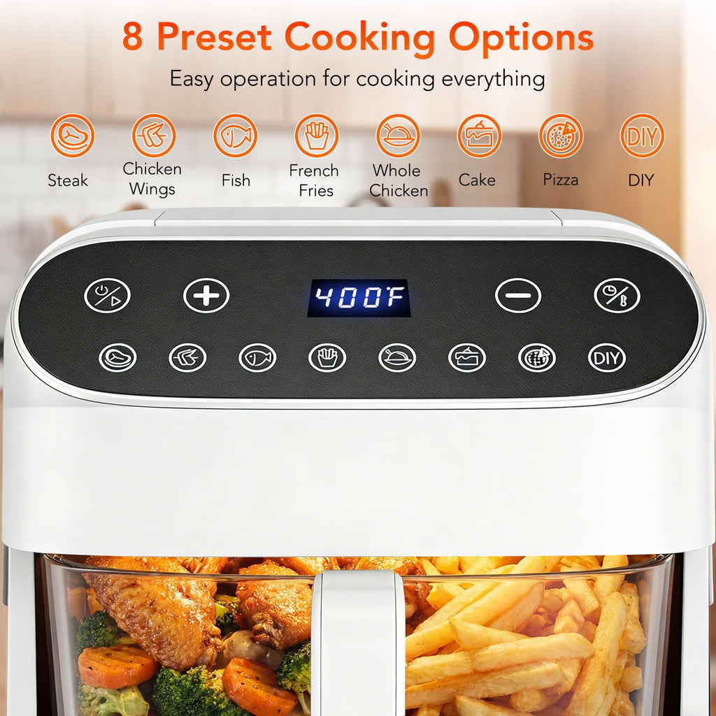 Kismile 4.5QT Glass Air Fryer, Panoramic View, Touchscreen, PFSA-Free, Dishwasher Safe, 304 Steel Rack, White - Additional view