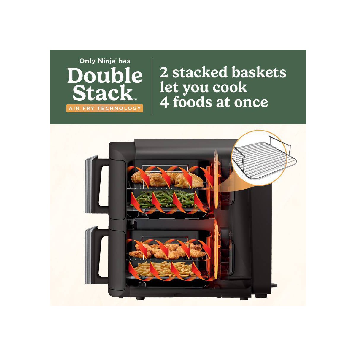 Ninja DoubleStack 8qt 6-in-1, 2-Basket Air Fryer with Space Saving Design Gray SL201: Metal & Plastic, Hand Wash, Dishwasher-Safe - Additional view