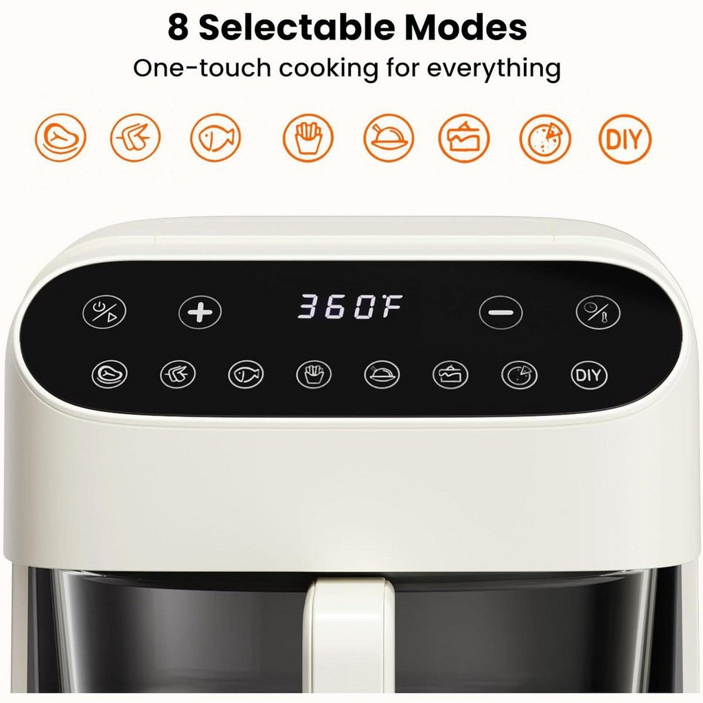 4.5QT Glass Air Fryer - Non-Toxic PFAS-Free High Borosilicate Glass Basket, 360° View, 8 Smart Presets, Stainless Steel Rack, Dishwasher Safe, White - Additional view