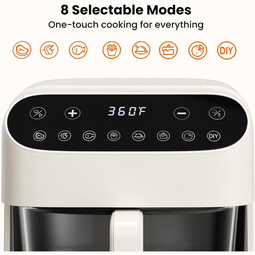 4.5QT Glass Air Fryer - Non-Toxic PFAS-Free High Borosilicate Glass Basket, 360° View, 8 Smart Presets, Stainless Steel Rack, Dishwasher Safe, White - Additional view