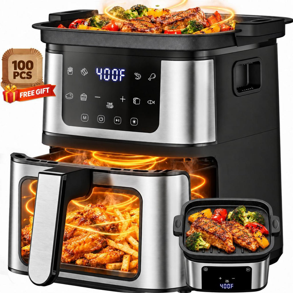 8 Presets Air Fryer Oven with Grill, Digital Touch Screen, Viewing Window, 7.5QT Large Capacity, Nonstick Basket, 100 Liners Included, Clearance