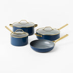 7pc Nonstick Ceramic Coated Aluminum Cookware Set with Champagne Handles Navy - Figmint™