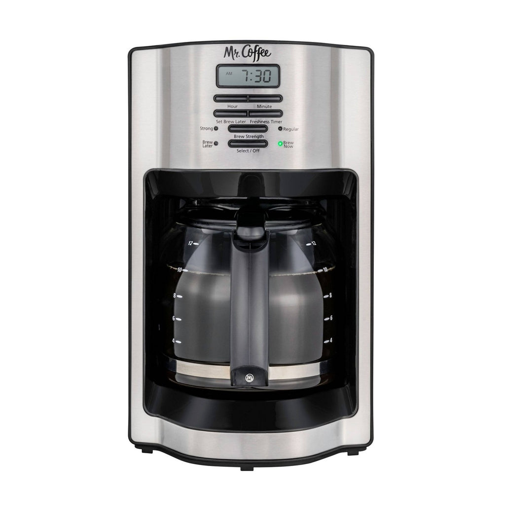 Mr. Coffee 12c Programmable Coffee Maker with Rapid Brew System Stainless Steel: 12 Cup Drip, Electric, Paper Filter