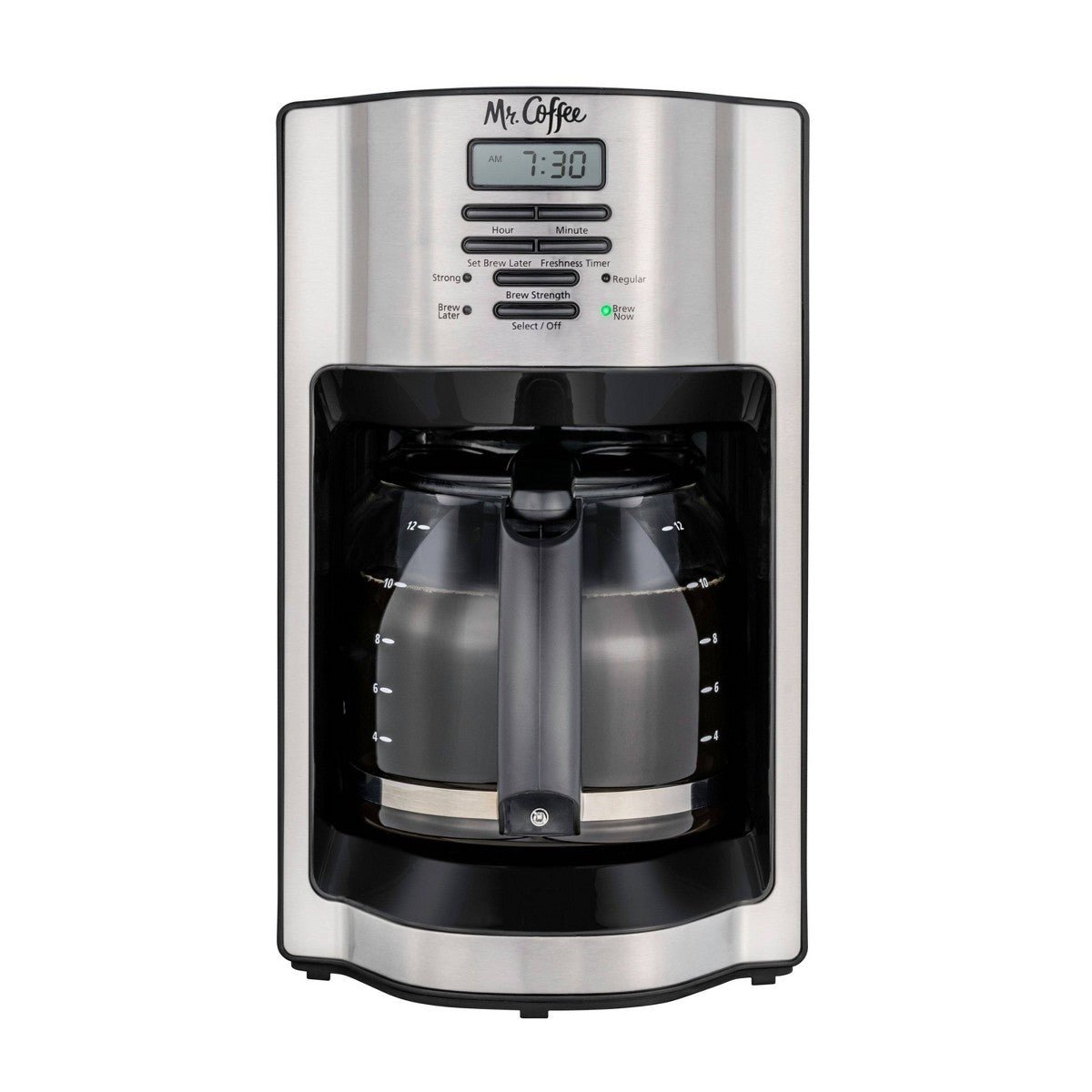 Mr. Coffee 12c Programmable Coffee Maker with Rapid Brew System Stainless Steel: 12 Cup Drip, Electric, Paper Filter