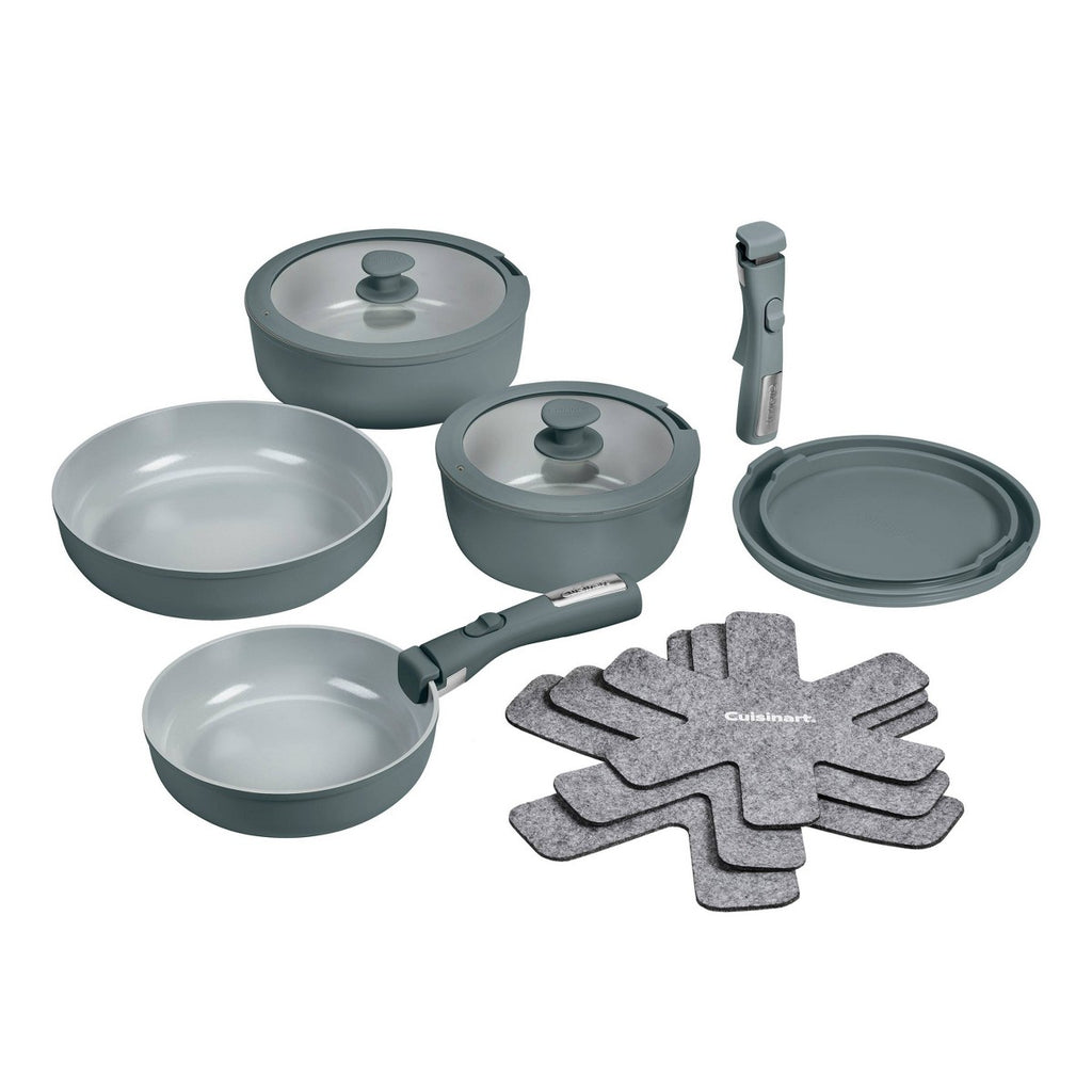 Cuisinart 13pc Clicksmart Nonstick Detachable Handle Cookware Set Earl Gray