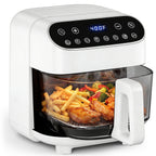 Kismile 4.5QT Glass Air Fryer, Panoramic View, Touchscreen, PFSA-Free, Dishwasher Safe, 304 Steel Rack, White