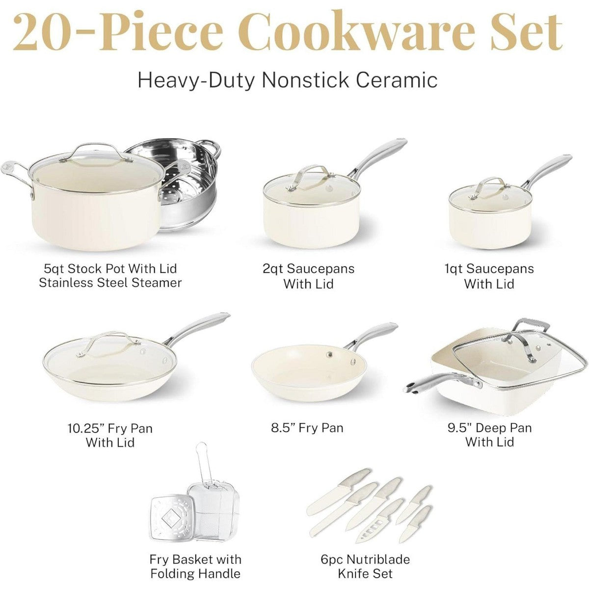 Gotham Steel Cream 20 Pc Cookware Set and Nutriblade Knife Set - Additional view