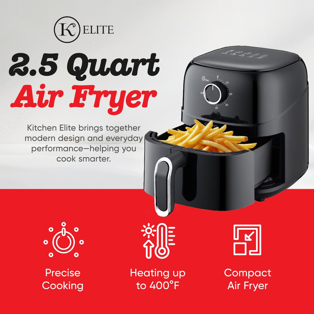 Kitchen Elite 2.5 Quart Mechanical Air Fryer, Compact Appliance with 60-Minute Timer, Nonstick Removable Basket, Oil-Free Cooking, Black - Additional view