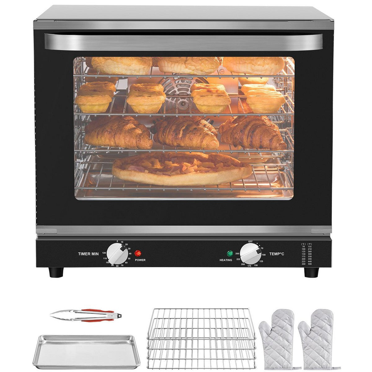 VEVOR Commercial Countertop Oven, 66L 4-Tier Toaster Oven, 2800W Electric Baking Oven with Tempered Glass Door, Wire Racks Clip Tray Gloves