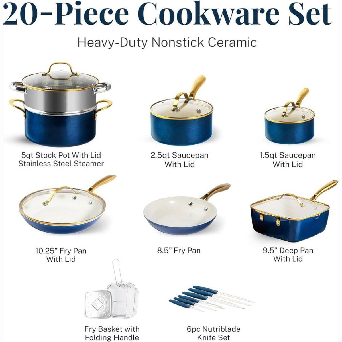 Gotham Steel 20 Pc Ceramic Pots and Pans Set Nonstick Ceramic Cookware Set with Nutriblade Knives - Additional view