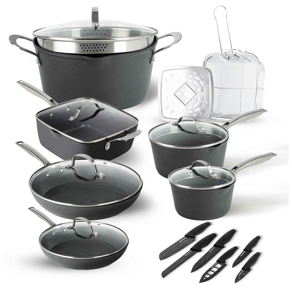 Granitestone Armor Max 20 Pc Hard Anodized Nonstick Cookware Set, Induction Pots and Pans Set with 6 Piece Nutriblade Knife Set