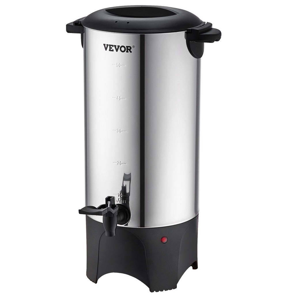 VEVOR Commercial Coffee Urn, 50 Cups Stainless Steel Large Coffee Dispenser, 1000W 110V Electric Coffee Maker Urn For Quick Brewing, Silver