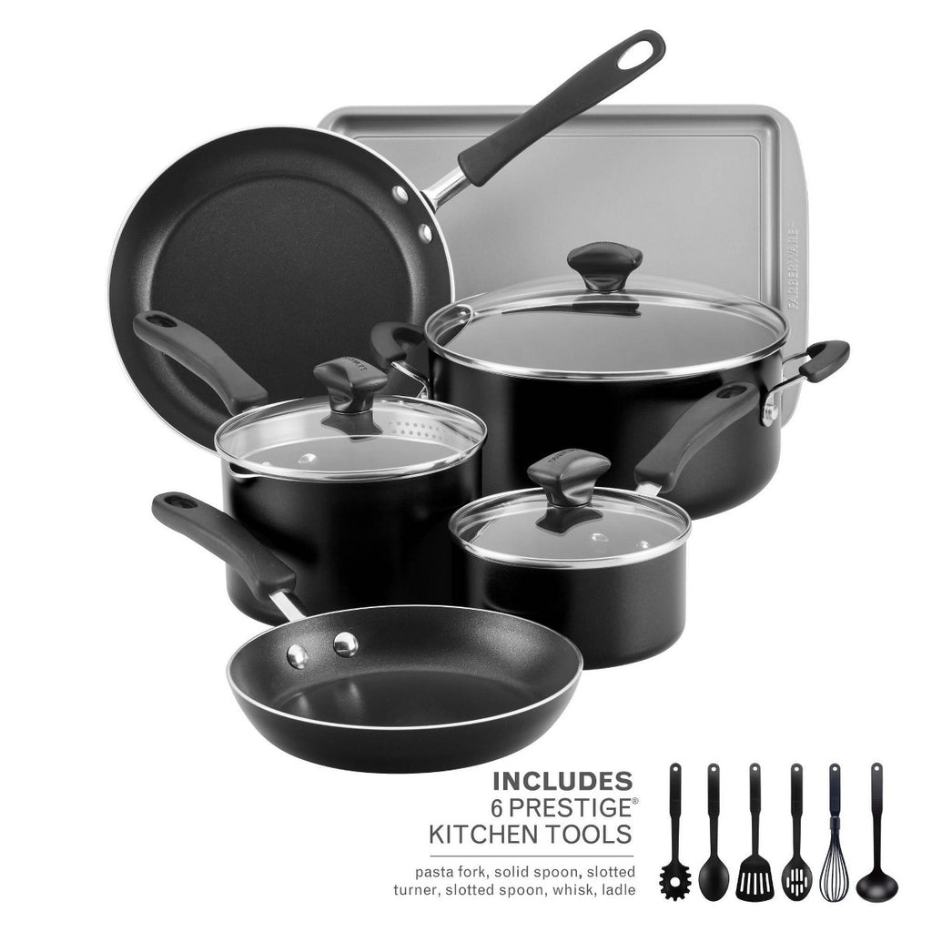 Farberware Cookstart 15pc Aluminum DiamondMax Nonstick Cookware Set Black