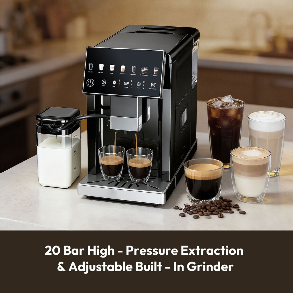 EUHOMY 20 Bar Fully Automatic Coffee and Espresso Machine, Milk Frother & Smart Touchscreen, Auto-clean, Dual Boiler Design, Black - Additional view