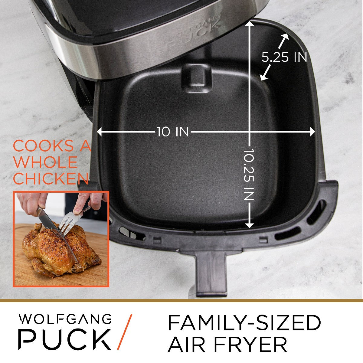 Wolfgang Puck 310oz Stainless Steel Air Fryer, Large Single Basket Design, Simple Dial Controls - Additional view