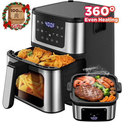7.5QT Digital Air Fryer Oven – 8 One-Touch Functions, 95% Less Oil, LED Touchscreen, Dishwasher-Safe Basket + 100 Disposable Liners