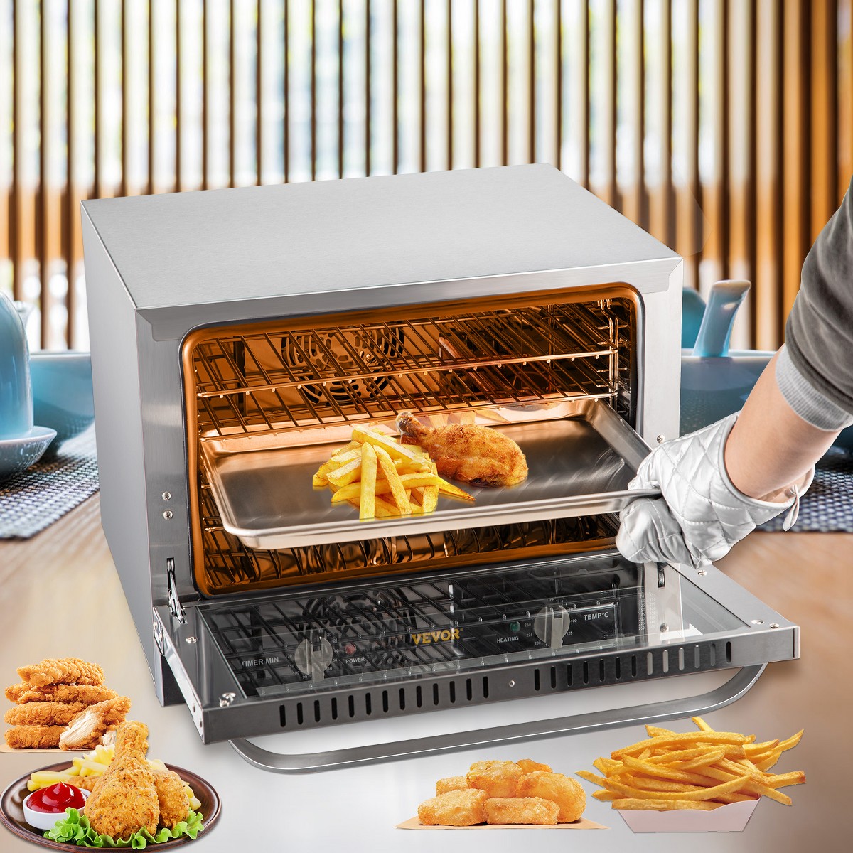 VEVOR Commercial Convection Oven, 66L/60Qt, Half-Size Conventional Oven Countertop, 1800W 4-Tier Toaster with Front Glass Door, 120V, Silver - Additional view