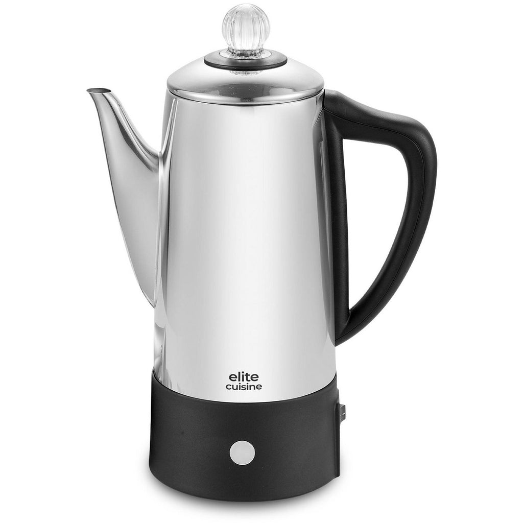 Elite Cuisine 6 Cup Cordless Electric Coffee Percolator Stainless Steel