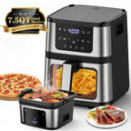 Air Fryer on Sale- 7.5qt Extra Large Digital Window Air Fryer with 12 Presets & Guided Cooking, Fits 2.5lb Whole chicken, Black