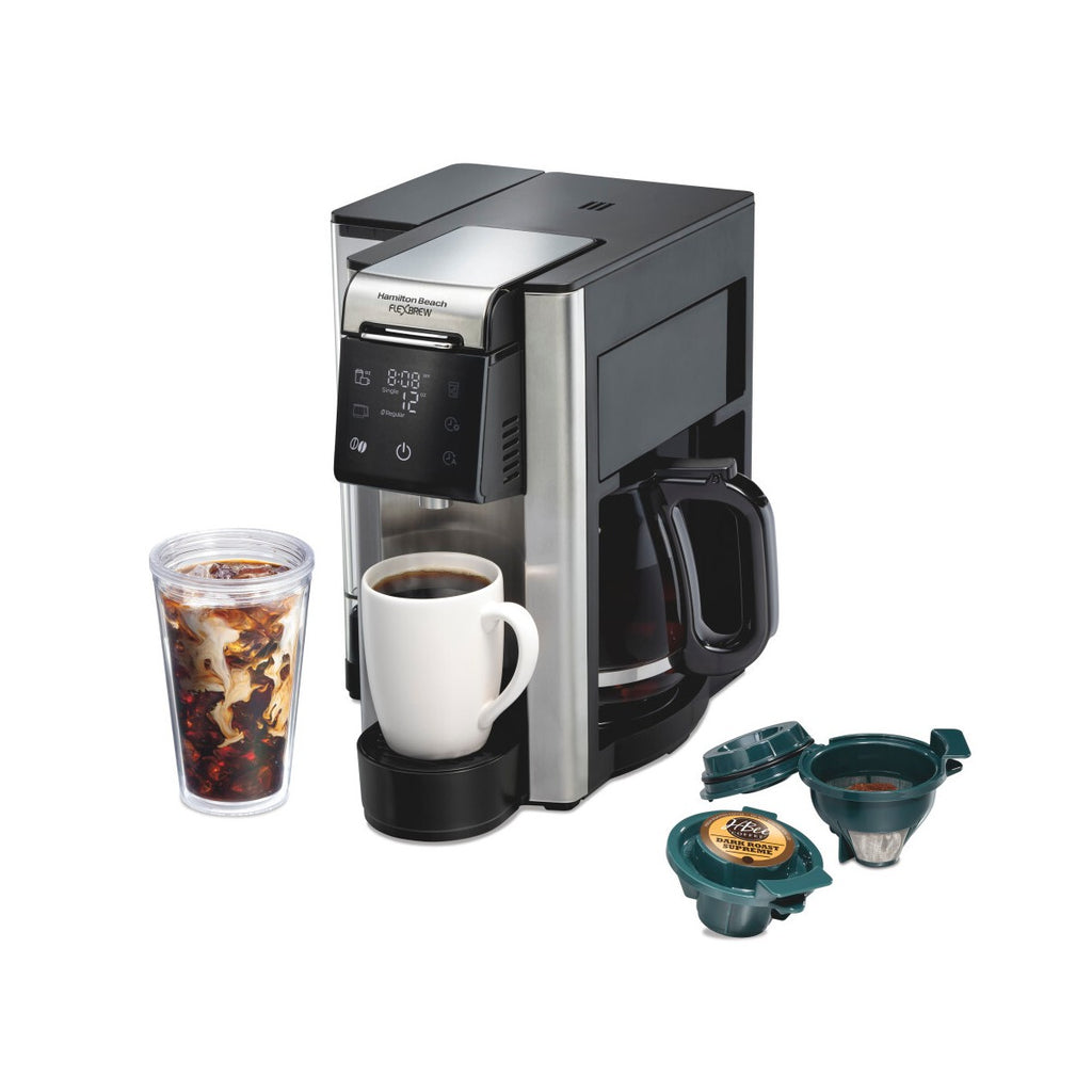 Hamilton Beach 12c FlexBrew 5 in 1 Drip Coffee Maker Black: 12 Cup Programmable & Single Serve, 1200W, Ground & Capsule Use