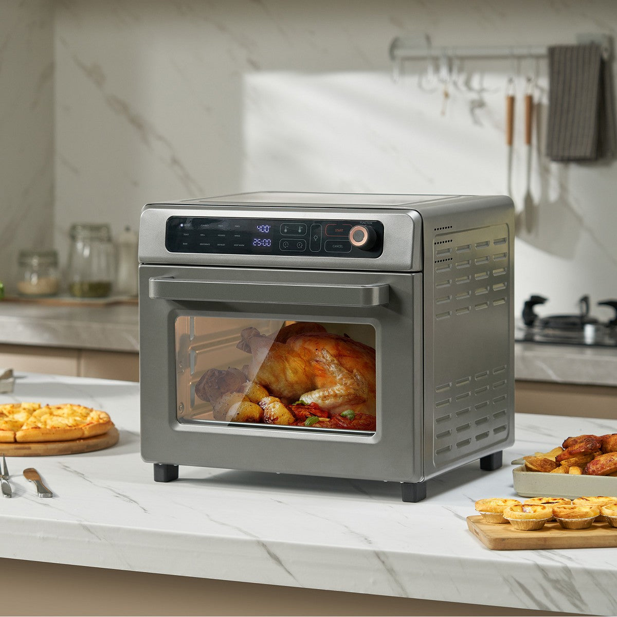 VEVOR 12-IN-1 Air Fryer Toaster Oven, 25L Convection Oven, 1700W Stainless Steel Toaster Ovens Countertop Combo with Grill, Pizza Pan, Gloves - Additional view