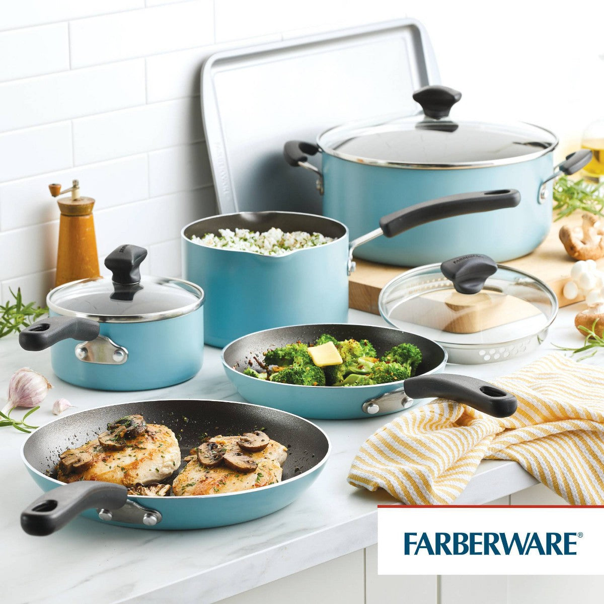 Farberware Cookstart 15pc Aluminum DiamondMax Nonstick Cookware Set Aqua - Additional view